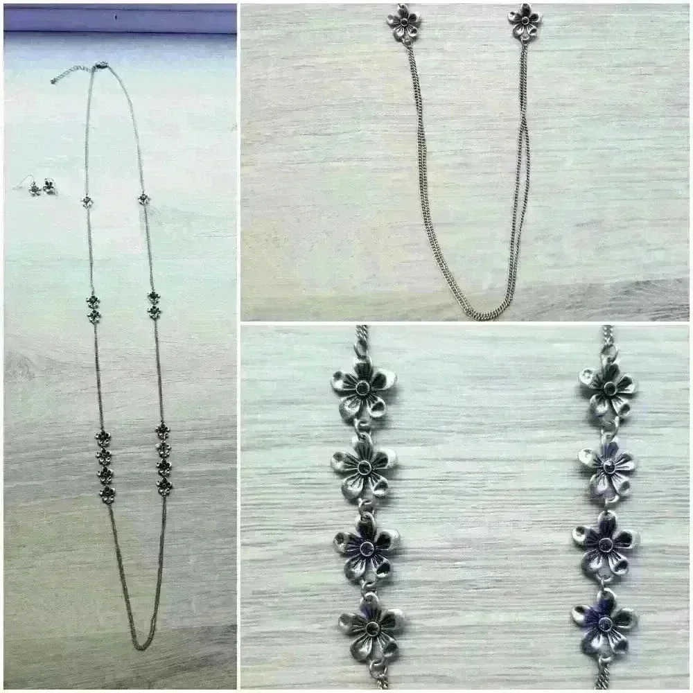 Floral Details Womens Costume Jewelry Necklace w/ Earrings Matching Set